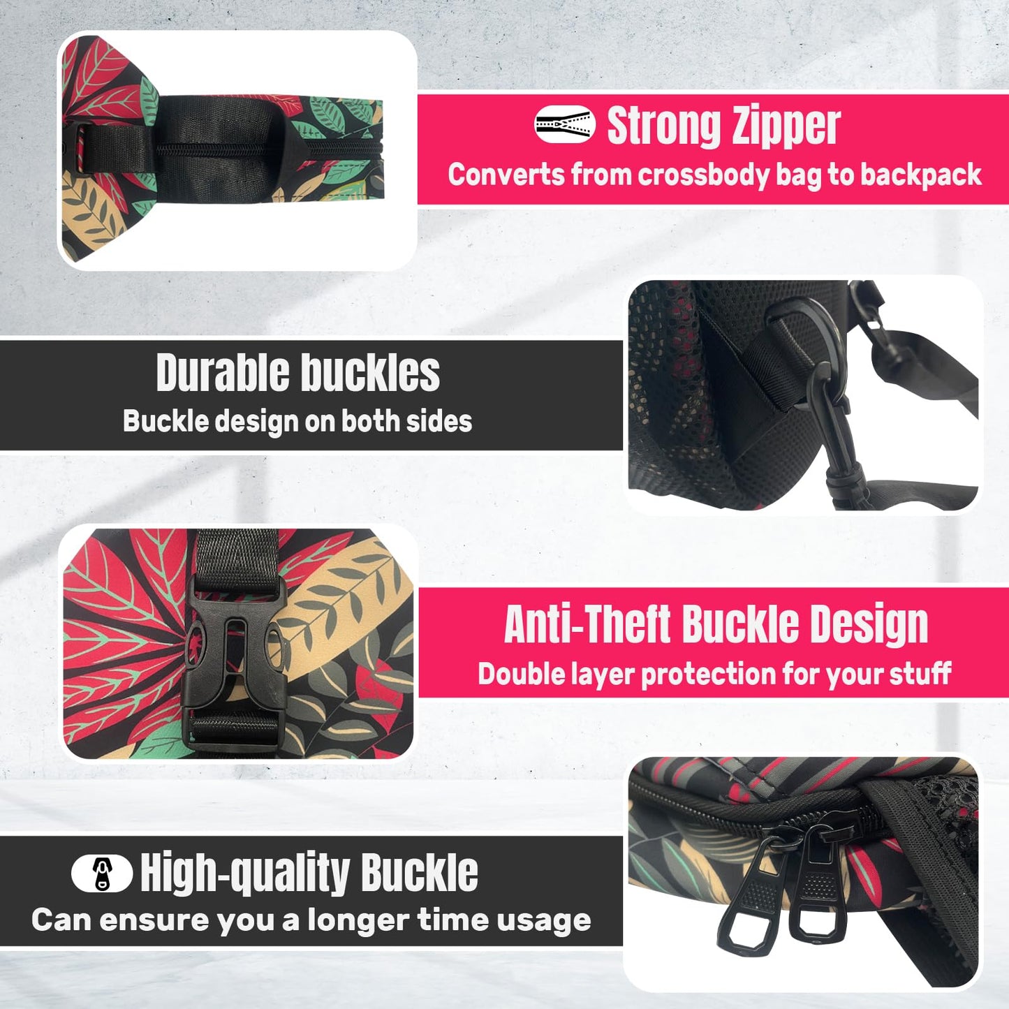 LAIPUTER Red Leaves Sling Bag For Women Men Crossbody Chest Bag Trendy Shoulder Bags Backpack Two-Purpose Bag Casual Daypacks Belt Bag For Travel Hiking
