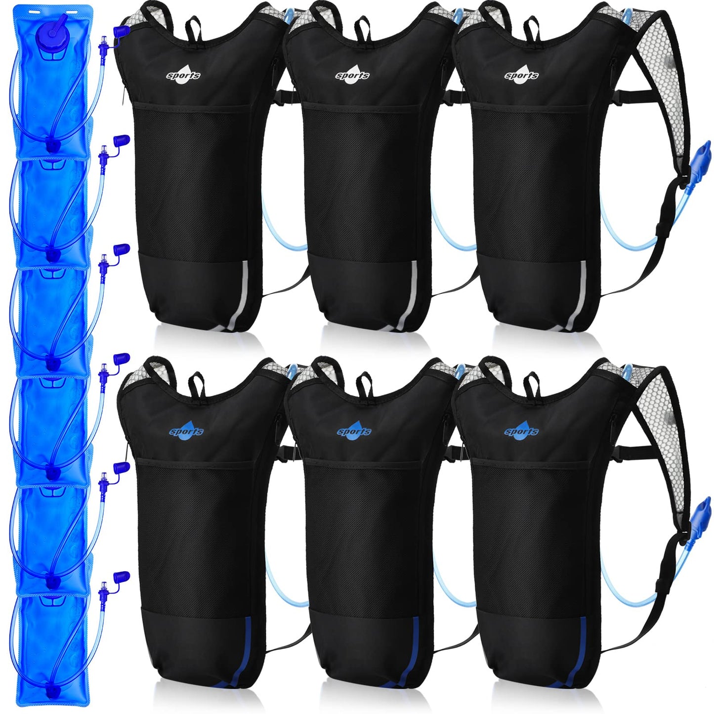 Reginary 6 Pack Hydration Backpack Set with 2l Water Bladder, Lightweight Water Backpack Outdoor for Hiking Hydration Pack with Water Bladder for Adults Running Cycling Biking