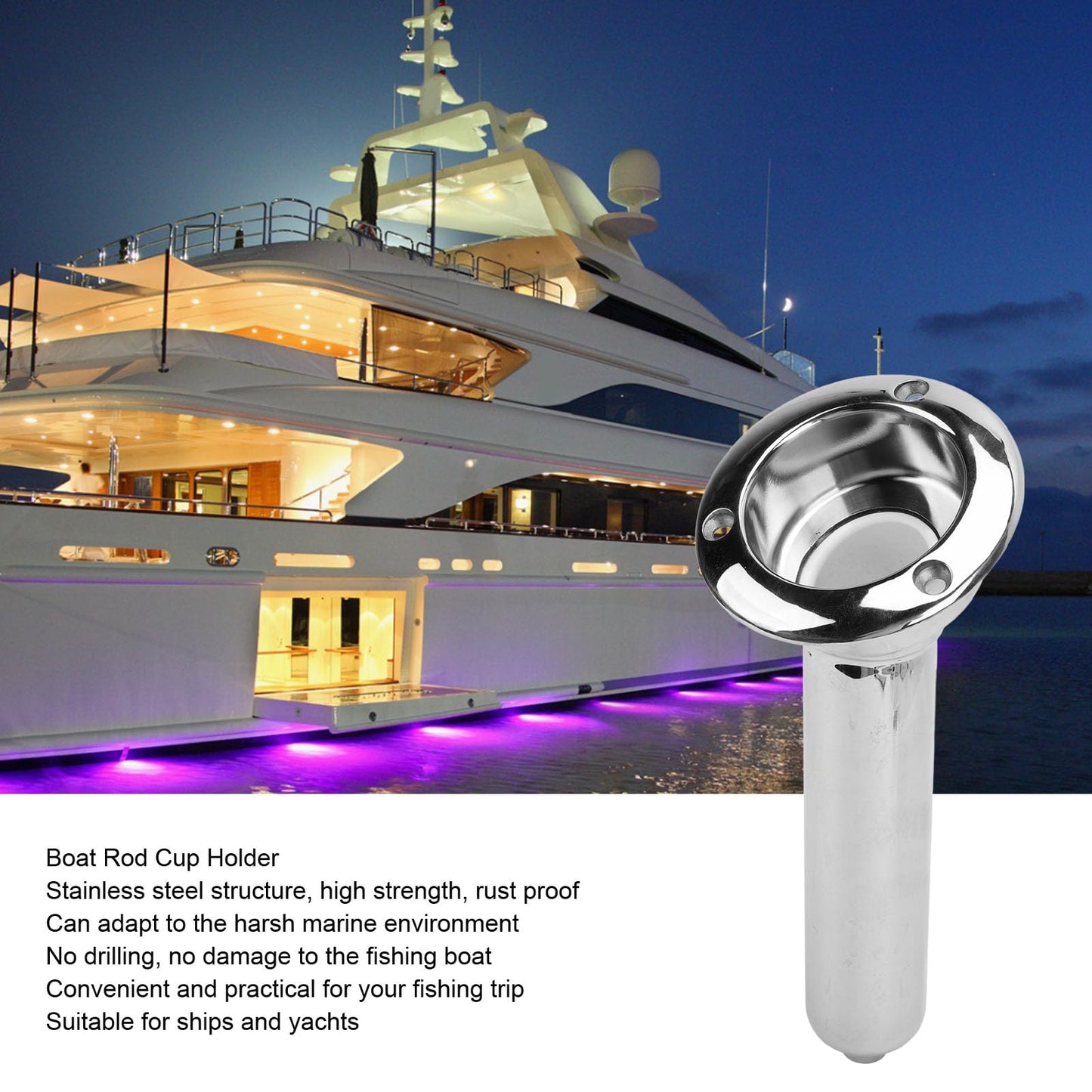 Generic Heavy Duty Stainless Steel Deluxe Rod Holders, 2 in 1 Flush Mount Fishing Rod Pole Holders, 0 15 30 Degree Boat Fishing Rod Cup Holder 280mm Round Top Cup Holder for Yacht Ship