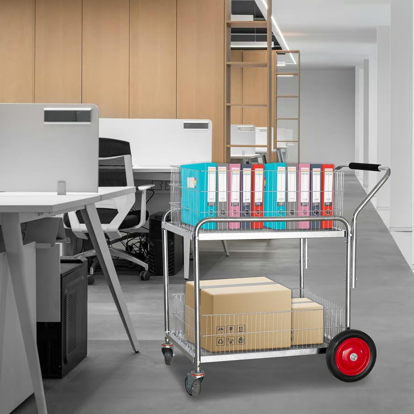 250 Lb Capacity Chrome Heavy Duty Rolling Utility Cart Mail/Office File Cart Grocery Cart with Wheels for Laundry, Shopping, Grocery, Luggage, Office, Kitchen, Restaurant
