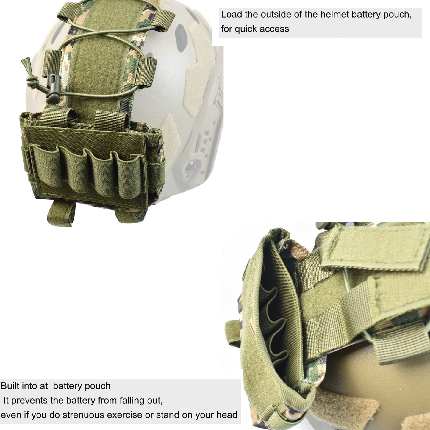 Tactical Helmet Battery Pouch Counterweight Pouch Battery Pack Balance Weight Bag and Tactical Elastic Opening Flashlight Chemlight Battery Holder with Hook&Loop for Tactical Helmet (DW)