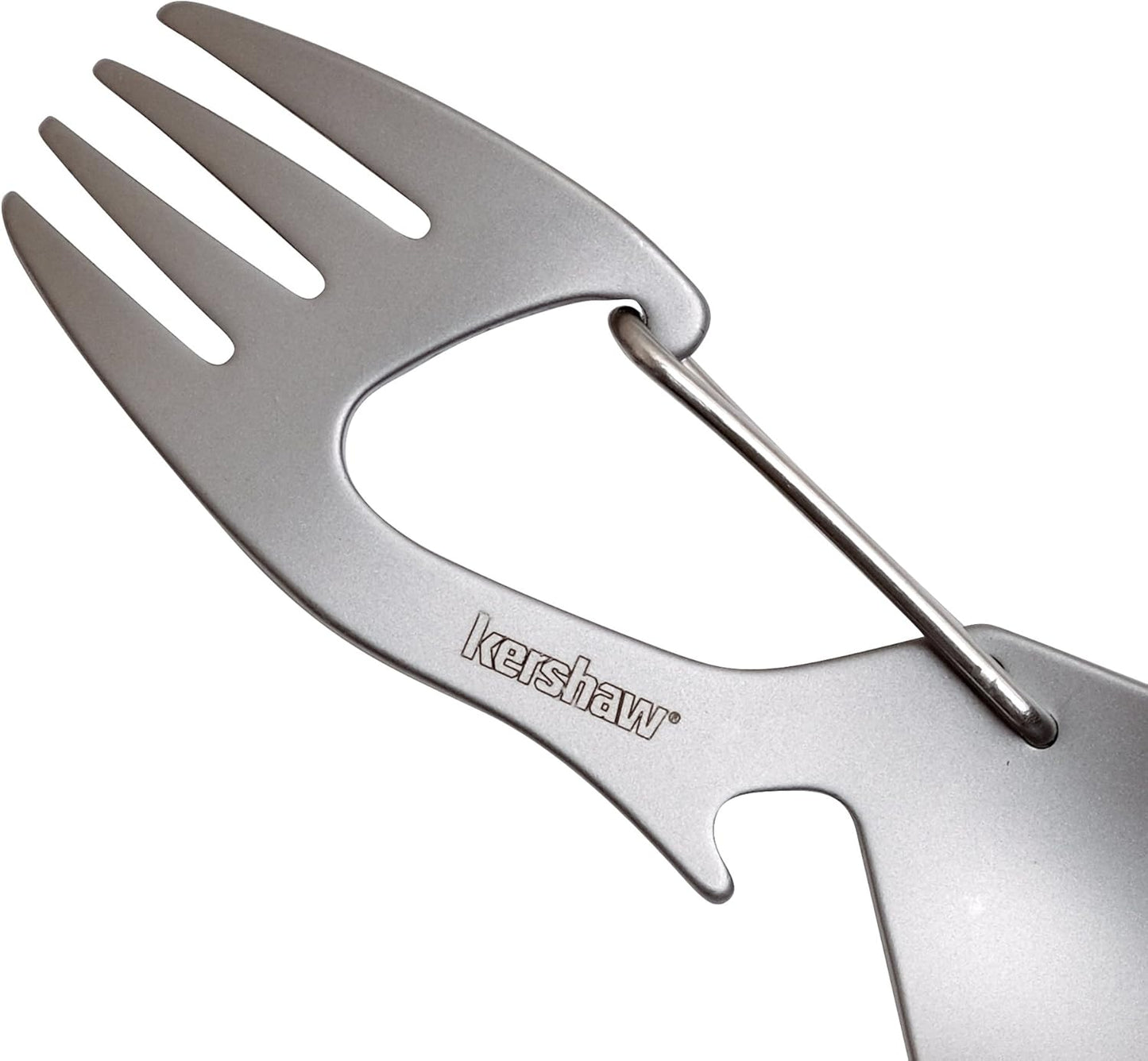 Kershaw Ration Multi Tool Spork, Stainless Steel Spoon, Fork, Carabiner and Bottle Opener, Regular and XL Sizes