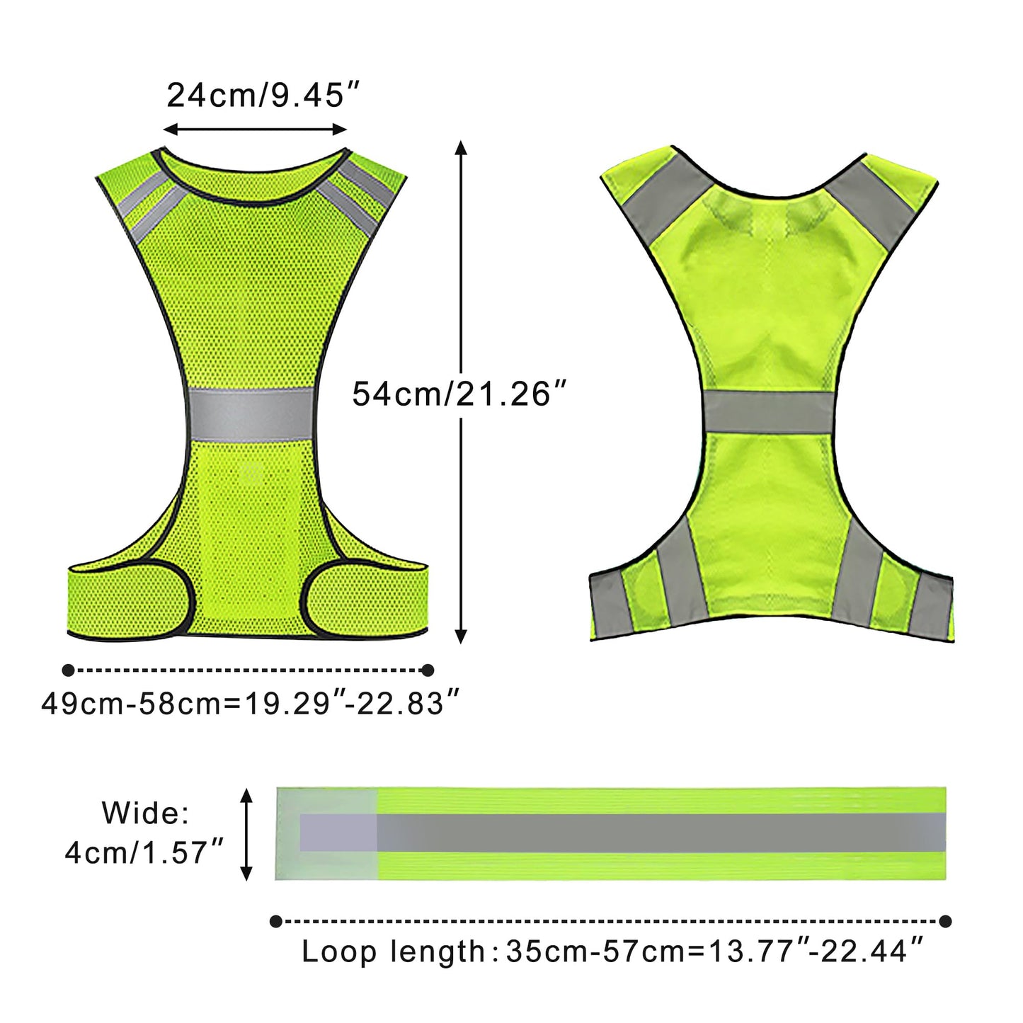 GOOFIT 2 Reflective Safety Vest, High Visibility, Breathable Vest, Lightweight Vest, Adjustable Reflectors for Running, Bicycle, Cycling and Jogging, for Men Women, with 8 Reflective Bands