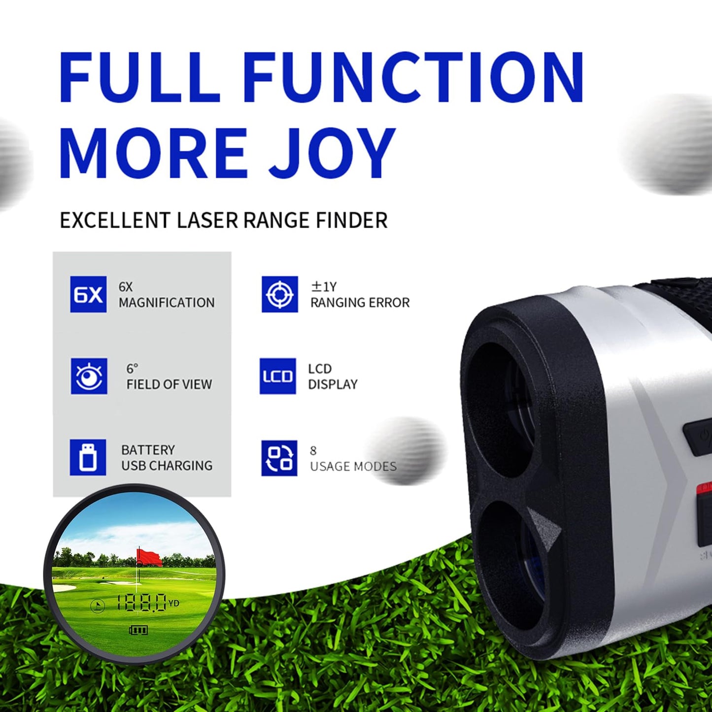 Golf Rangefinder 1200Yds – Rechargeable Laser Distance Finder with Flag Lock, Slope Mode, Side LCD, 6X Magnification, USB-C, for Yardage & Club Selection