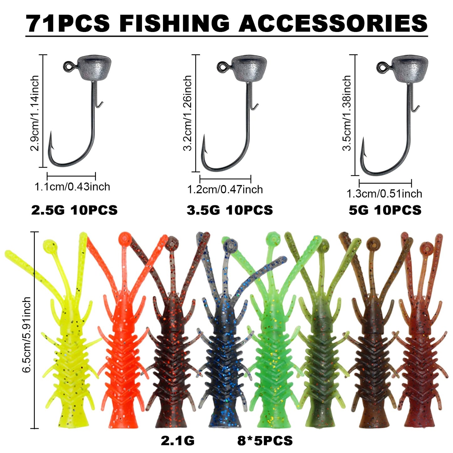 FREE FISHER 71Pcs Ned Rig Jig Heads with Hellgrammite Soft Plastic Fishing Lures Kit, Mushroom Head Ned Rig Super Realistic Soft Plastic Lures for Bass Trout Pike Walleye Crappie Saltwater Freshwater