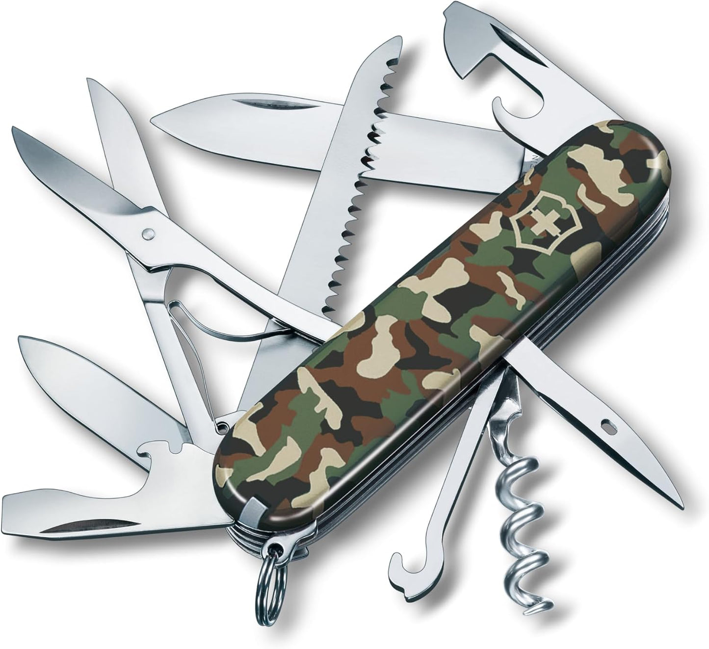 Victorinox Huntsman Swiss Army Knife, 15 Functions, Swiss Made Pocket Knife with Large Blade, Screwdriver, Scissors and Wood Saw - Red