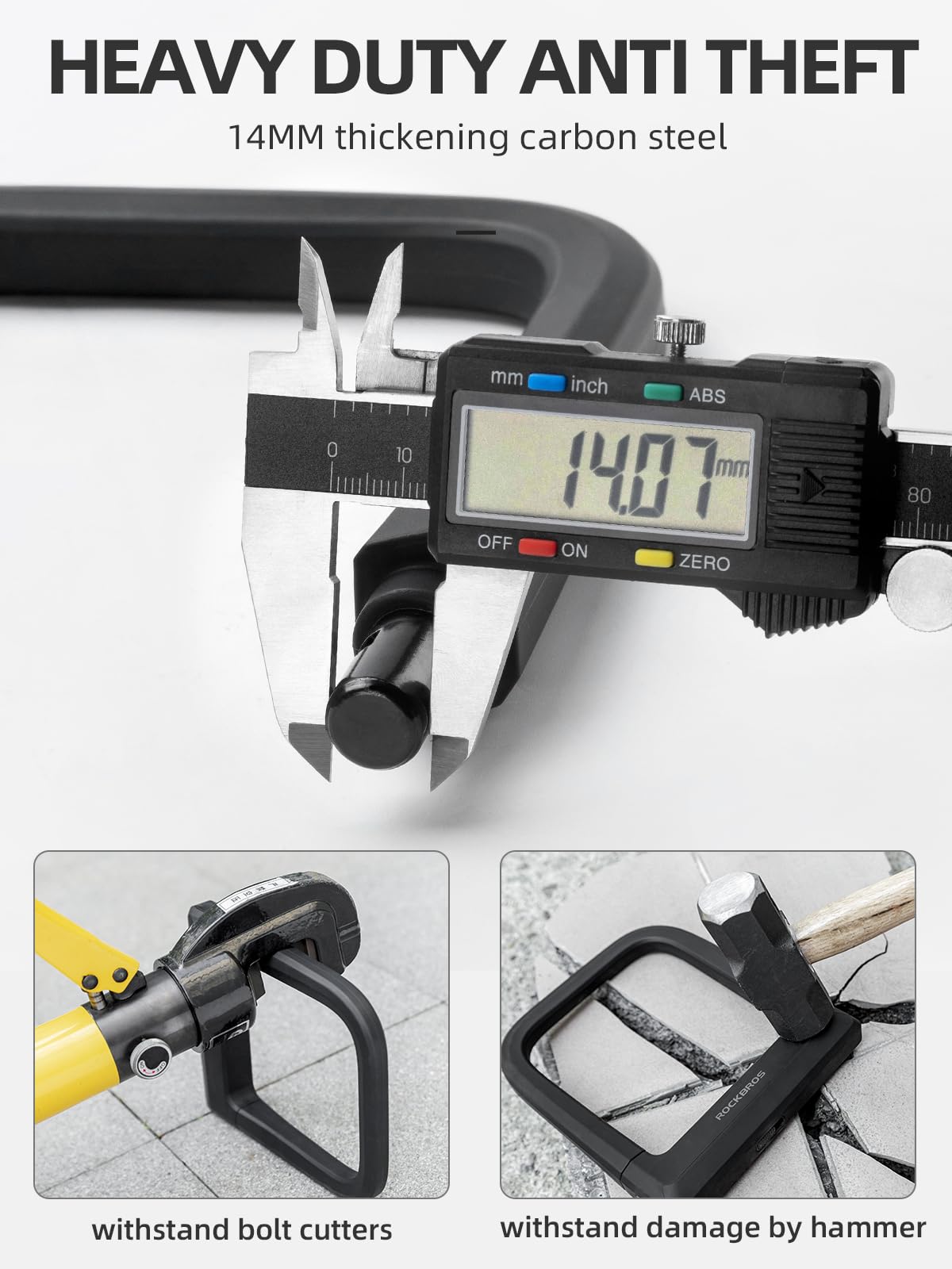 ROCKBROS Bike Lock Set Heavy Duty Bike U Lock with 4 Ft Security Steel Cable, Bicycle U Locks with Keys for Scooter Road Mountain Bike