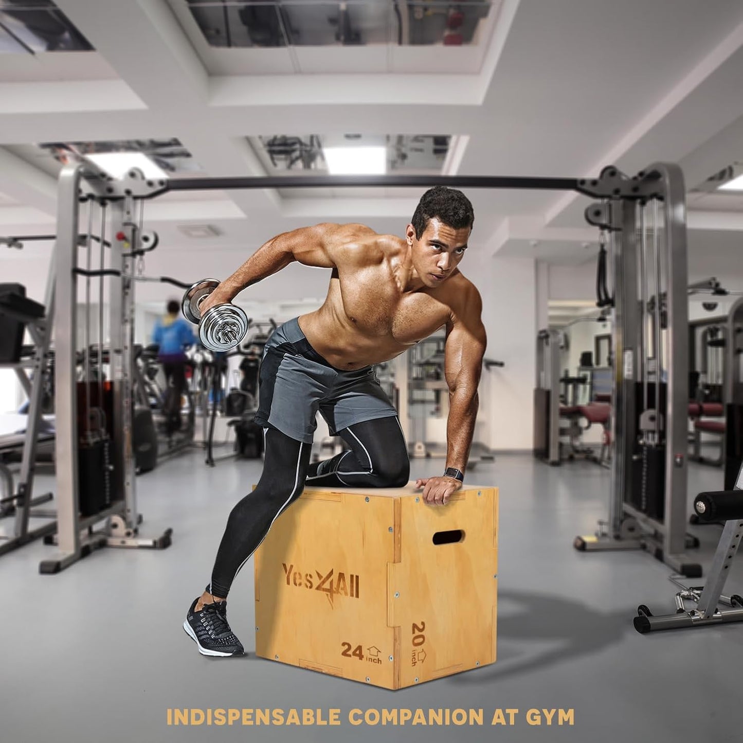 Yes4All Plyo Box, 3-in-1 Wooden Box Jumps for Home Gym (12/14/16 in), 450 lbs Boxes Step Up with Smooth Edges & Wide Built-in Handles for Jumping, Strength Training, Lunges, Squats, Dips