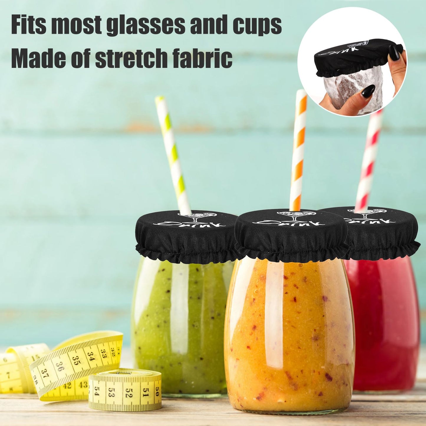 10pcs Drink Cover for Alcohol Protection, Washable Cup Protector Cover Scrunchie Anti Spike Reusable Drink Protection Cap with Straw Holes for Women Girls Club Bar