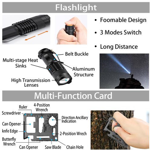 GPUSFAK Emergency Survival Kit, 144pcs Survival Gear with Molle Pouch for Camping Hiking for Men