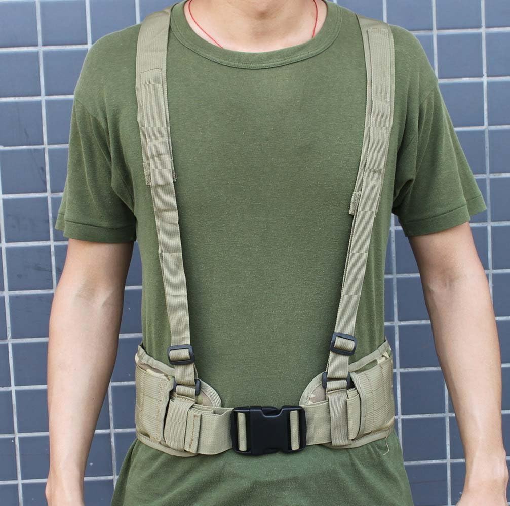 Tactical Molle Waist Belt with Adjustable Suspenders & Free Straps for Airsoft Combat