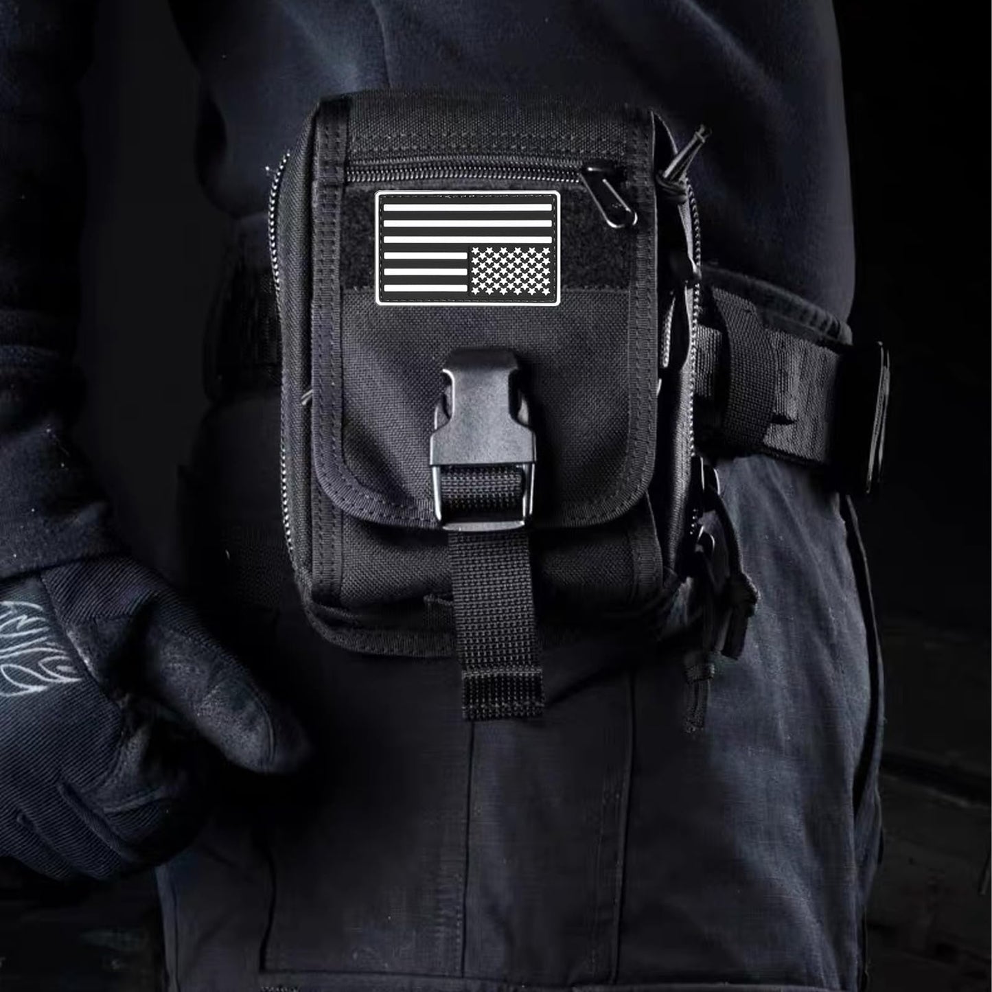 LarKoo Multipurpose Tactical Molle Belt Pouch EDC Gadget Organizer Slim Utility Waist Bag with Compass Buckle Carabiner Phone Holster Tool Kit Pack Large