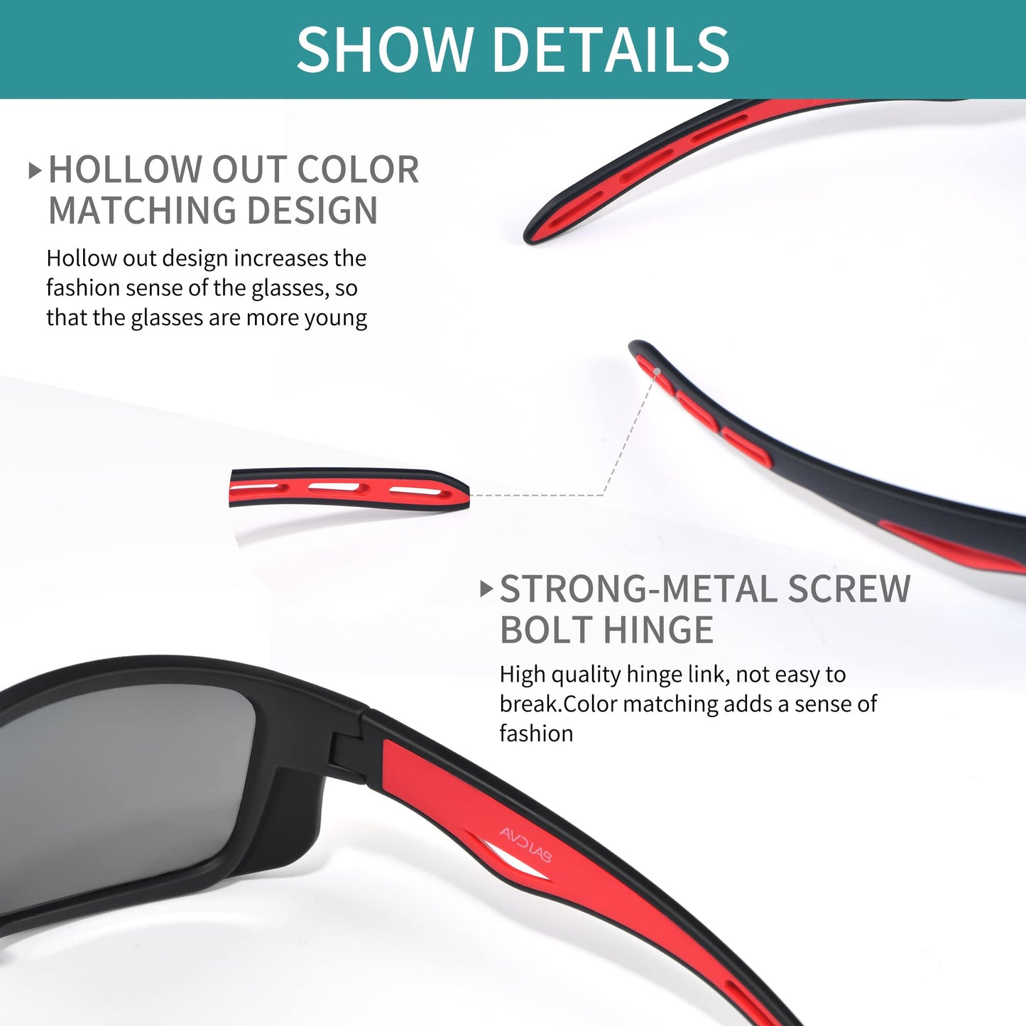AVDLAB Polarized Wrap Around Sunglasses UV400 Protection Cycling Goggles Women Men Running Sport AB2206(Black/Red)