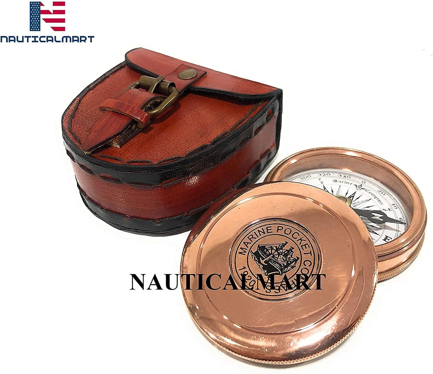 NauticalMart Robert Frost Brass Poem Compass - Copper Finish Pocket Pirate Compass