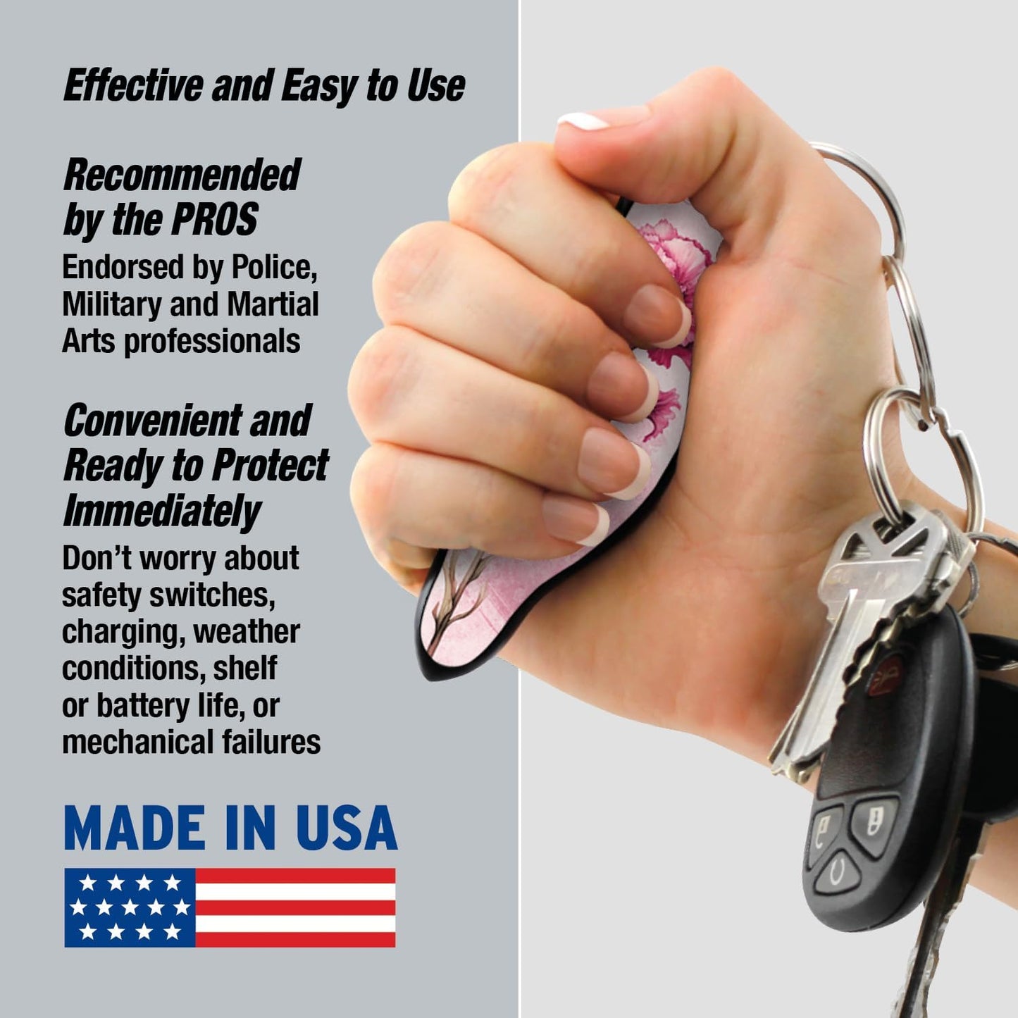 MUNIO Self Defense Keychain – Lightweight, Stylish & Portable Safety Tool for Women & Men – Non-Lethal Kubotan, Easy to Use, TSA Approved – Made in USA – Modern Flowers Design