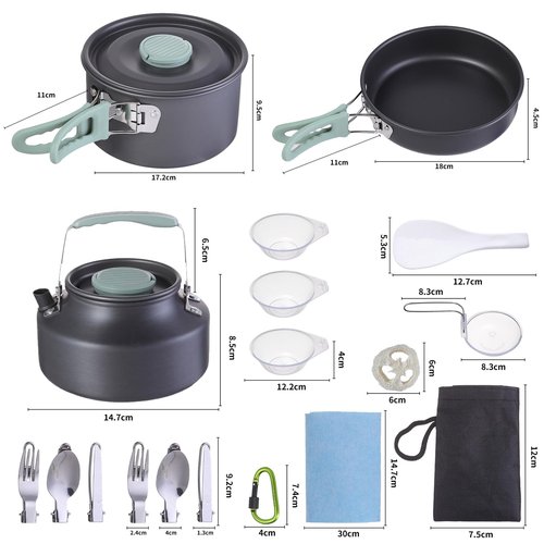 MEETSUN Portable Camping Pots and Pans Set,Aluminium Camping Cooking Set with Heat-Resistant Handles,Foldable Design,Quick-Clean Camping Cookware Set for Backpacking, Hiking,Survival,Emergency