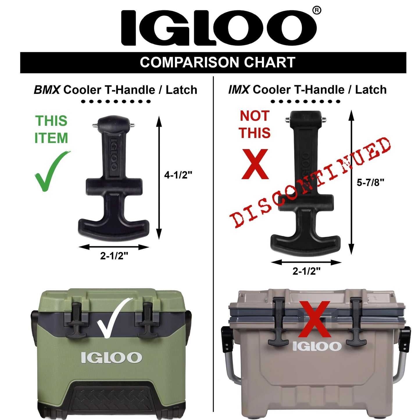 Igloo T-Handle Latch for BMX and Overland 25-72 Qt Coolers (Incompatible with IMX Cooler)