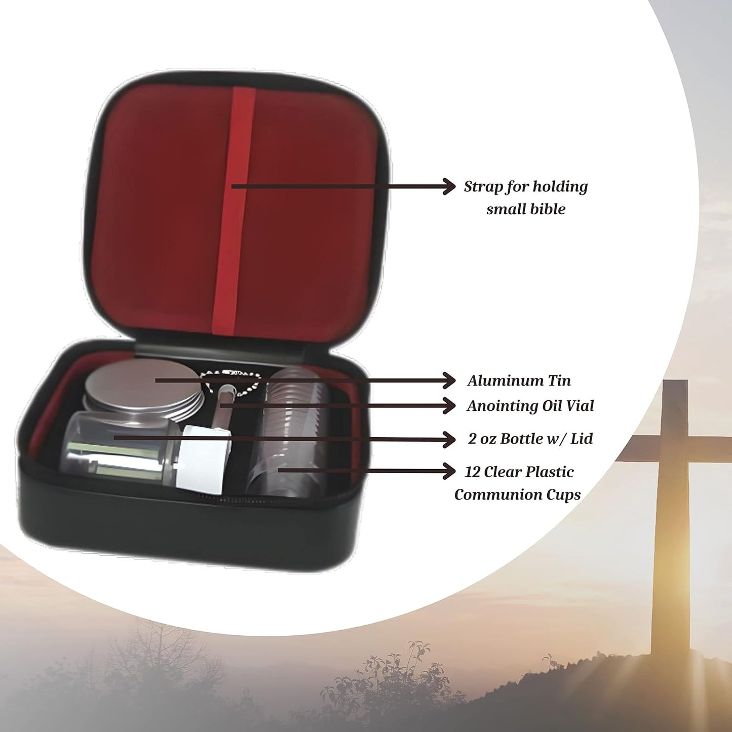 Swanson Christian Products Communion Set Includes 12 Reusable Communion Cups, 2oz. Bottle for Juice, Aluminum Tin for Communion Bread, and Metal Anointing Oil Vial