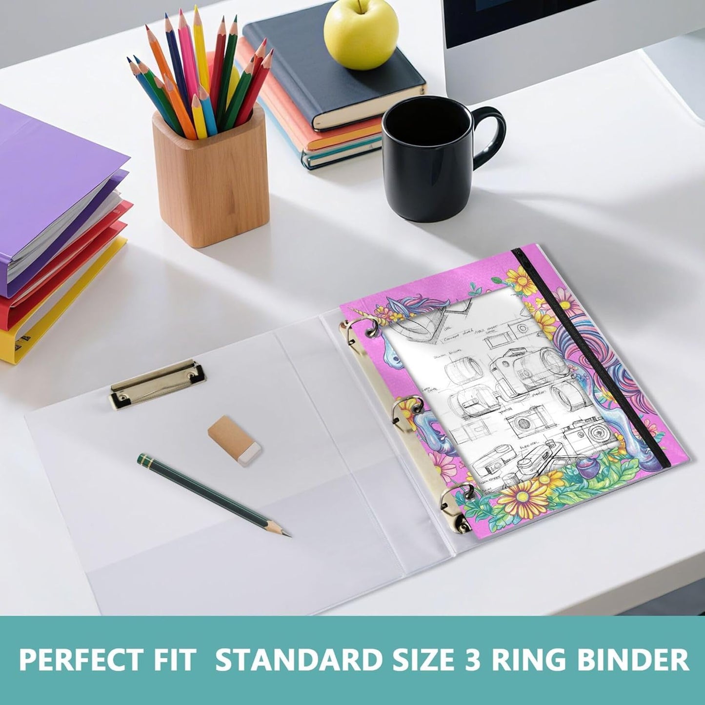 Largemouth Bass Fish 2 Pack 3 Ring Binder Pocket A4 Size Binder Pouches Clear PVC Loose Leaf Folder Sleeves Storage Bags for Files, Documents