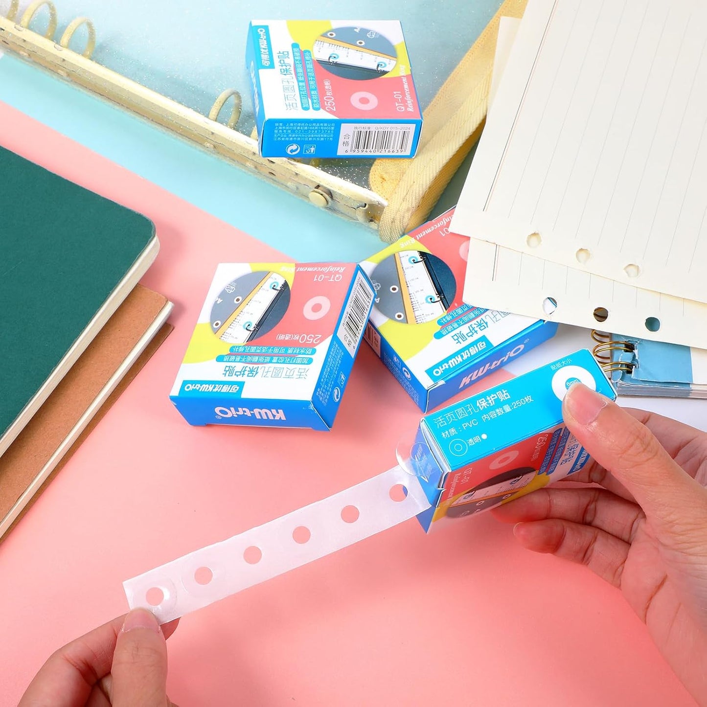 1000 Pack 1/4 Inch Hole Reinforcement Stickers Self-Adhesive Reinforcement Ring Labels, Transparent Hole Protectors Stickers for Hole-Punched Pages, Binder Clip Repairing and Strengthening(4 Boxes)