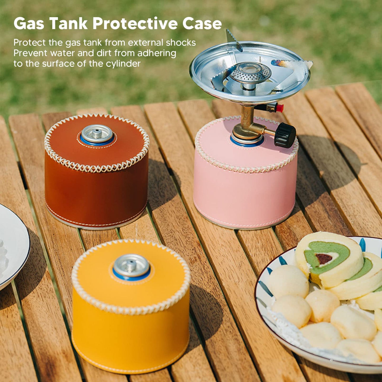 HEITIGN Camping Gas Protective Cover PU Leather Fuel Cylinder Canister Storage Cover Bag for Outdoor Camping (Dark Brown)