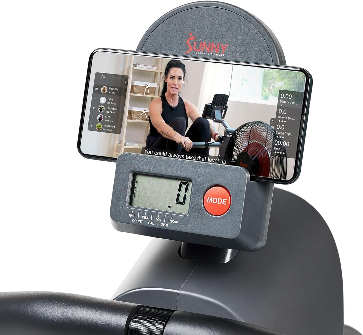Sunny Health & Fitness Flip & Foldable Rowing Machine for Home w/Extended Slide Rail, Full-Body Workout, Low-Impact, Optional Extra Long Rail, Quiet Rail Cover, Water Motion and Free SunnyFit App