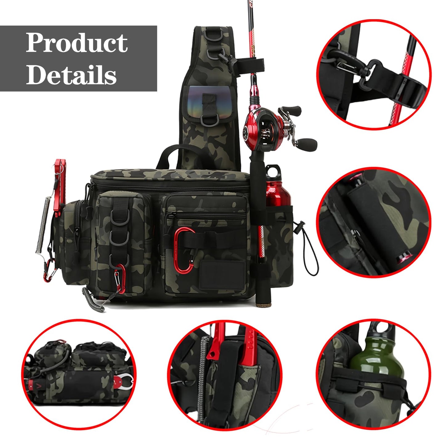 Fishing Tackle Backpack Fishing Fanny Pack Crossbody Bag Fishing Tackle Box Organizer with Rod & Gear Holder, Ideal for Fishing, Camping, Hiking and More!-YIANTU