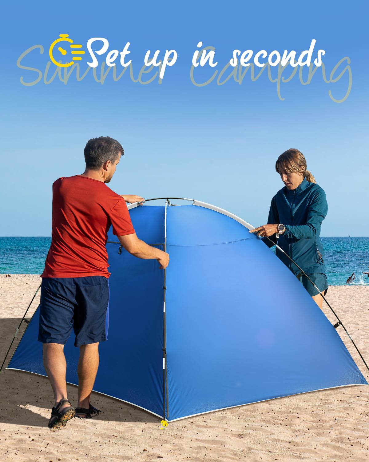 Beach Tent for 2-4 Persons, Beach Tent Sun Shelter UPF50+ UV Protection, Sun Shade Witch Huge Breathable Mesh Window, Easy Set up, for Beach, Camping, Fishing