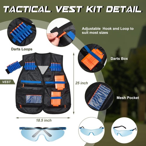 Motionchic 2 Sets Kids Tactical Vest Kit Tactical Mask for Boys Girls Face Protective Shooting Game Party Series