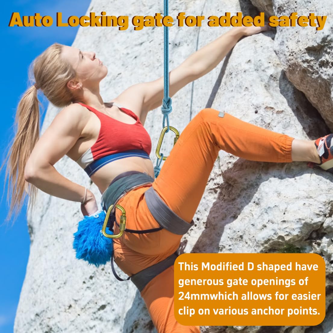 DEKABR Heavy Duty Alloy Steel Auto-Locking Climbing Carabiner - 45KN Twist Lock Carabiner for Rock and Tree Climbing, Quick Release, Rescue, and Mountaineering. ANAB Certified, 4.21-inch, Large, Gold