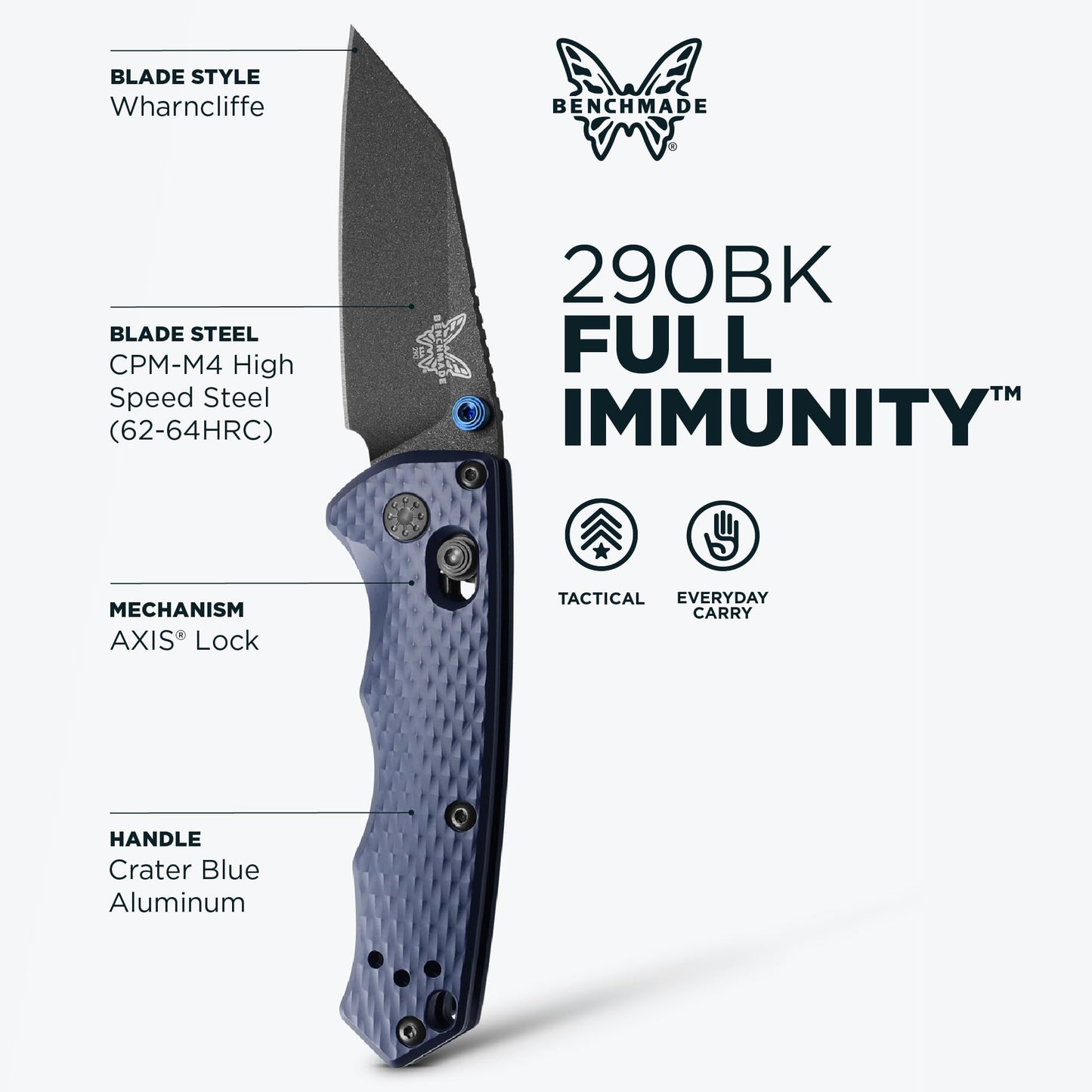 Benchmade - Full Immunity 290 Tactical Knife with Crater Blue Aluminum Handle (290BK)