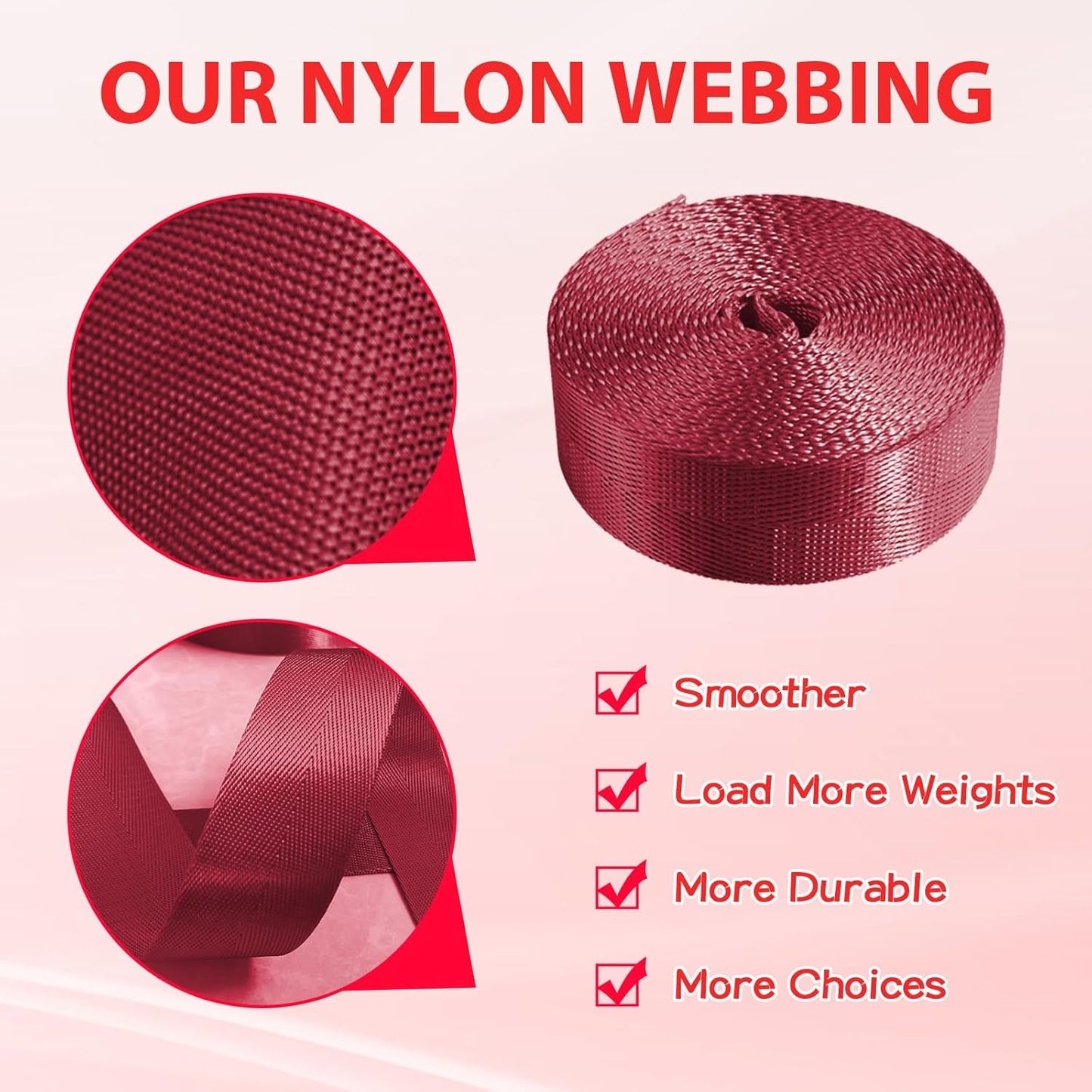 12 Rolls Nylon Webbing 1 inch 1.5 inch 2 inch Nylon Strap Webbing Straps Backpack Straps Nylon Belt, 10 25 50 3.3 Yards Webbing Strapping