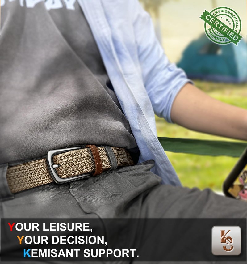 KEMISANT Men's Golf Belt Nulti-pack, Braided Woven Stretch Belt for Gift Men Casual Jeans Sports Work 1 3/8"(Black/Beige,30"-34" Waist Adjustable)