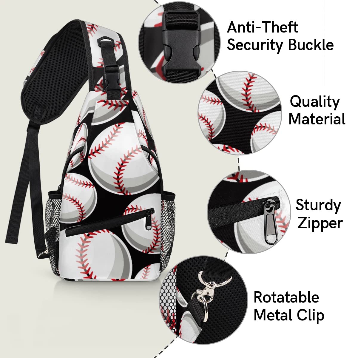 Baseball Softball Ball Sling Bag Crossbody Backpack Casual Chest Shoulder Daypacks For Cycling Hiking Travel