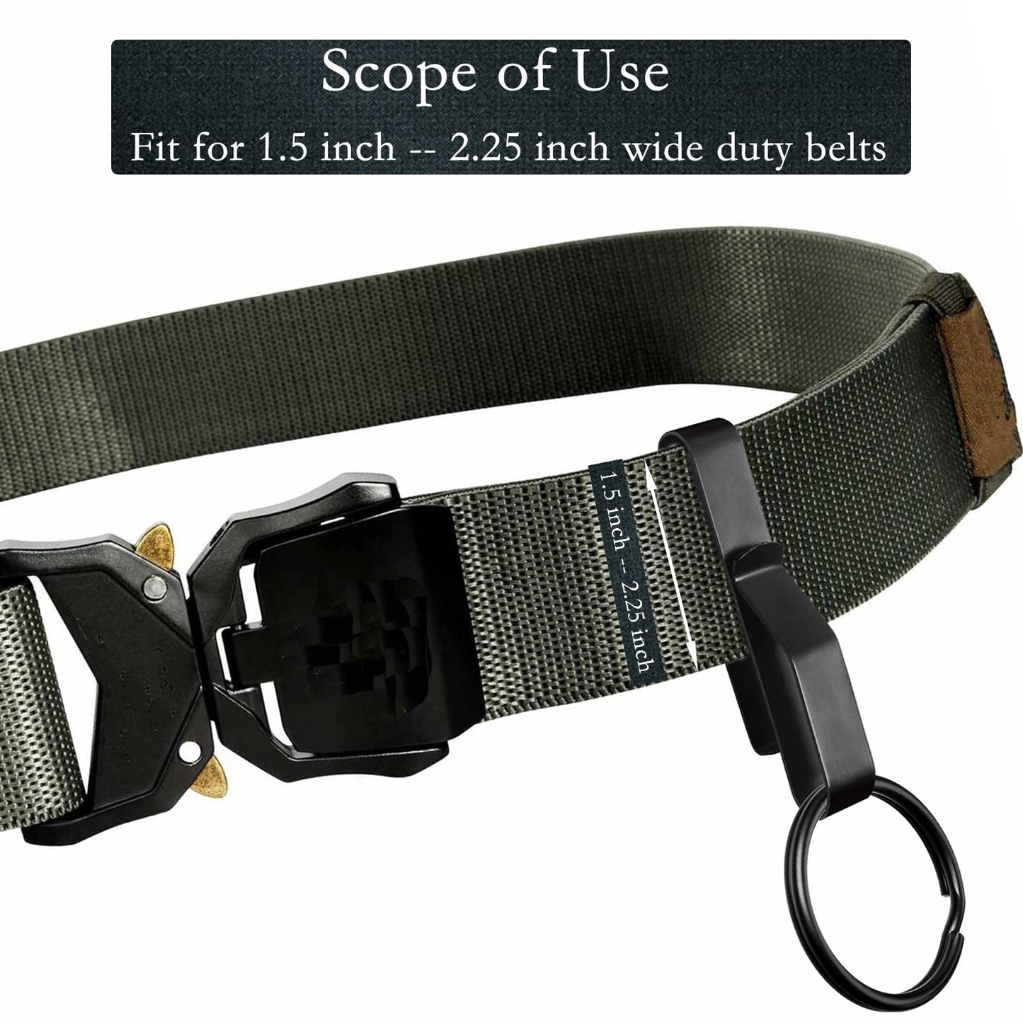 QenDec Duty Belt Key Holder,Belt Key Clip,Stainless Steel Tactical Stealth Key Ring Holder Special for Police and Fire Agencies Duty Belt(2.25-Inch Max) (Black 1 Pack)