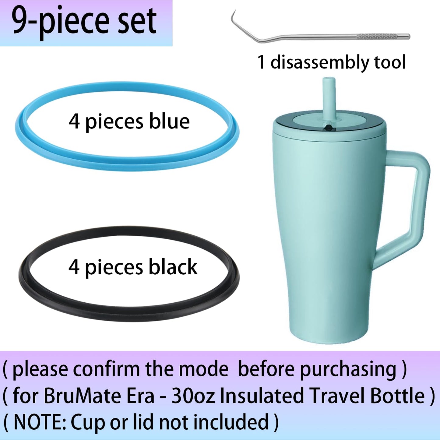 (8pcs) ubber Seal Replacement for BruMate Era - 30oz Leak Proof Insulated Coffee MugSeal Gasket for BruMate Era - 30oz Bottle Leak Proof Insulated Travel (8, Black/Blue)
