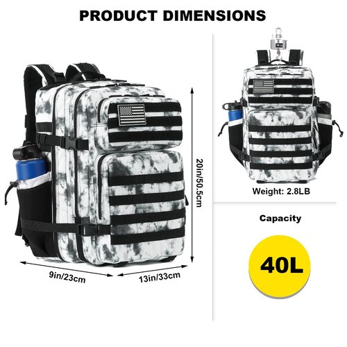 Yusudan Military Tactical Backpack for Men Women, 3 Day Assault Pack Army Molle Bag Hiking Backpacks (Marble White)