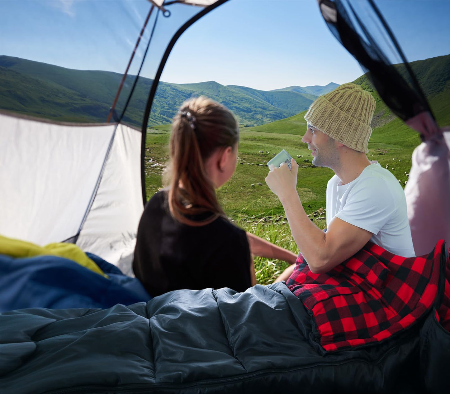 KENFOR 0 Degree Sleeping Bag 100% Cotton Big and Tall Flannel XXL Cold Weather Winter Sleeping Bag for Adults Camping Zero Degree