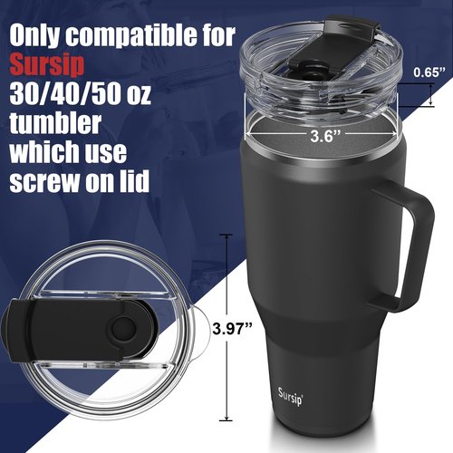 Sursip 3.6-Inch Replacement Lid - Compatible with Zenbo/Zukro 30/40/50oz Tumblers (Fits 3.6" Screw Lids Only), Leakproof Travel Mug Cover, BPA-Free (Clear)