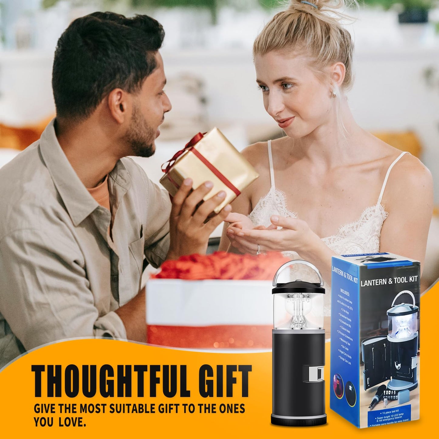 Father's Day Gifts for Dad, LED Camping Lanterns Battery Powered, Lantern with 15PCS Tool Kit, Camping Gifts for Men Husband Dad, Multitool Tool Kit Gifts for Camping, Fishing, Hiking, Lighting