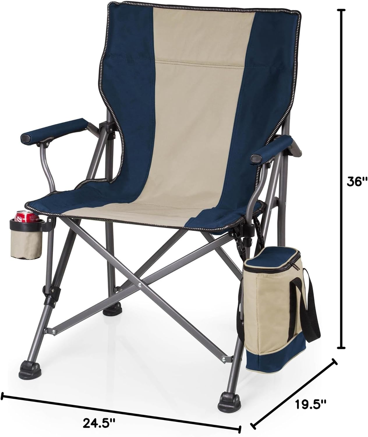 PICNIC TIME Outlander XL Heavy Duty Folding Camping Chair with Insulated Cooler, Oversized Portable Lawn, Beach & Camp Chair with Cup Holder, Storage Pocket, Carry Bag, 400 lb Capacity (Black)