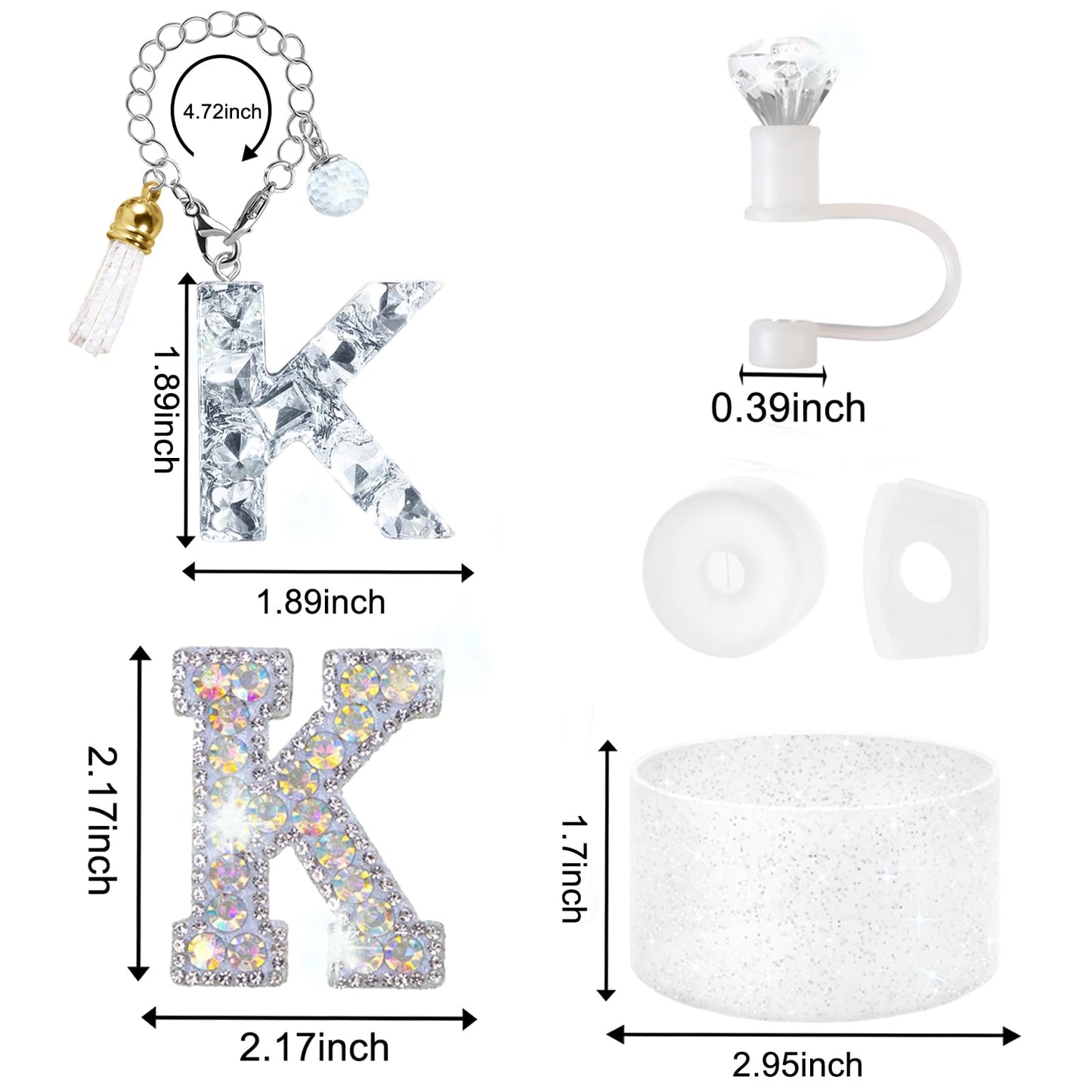 6 PCS Stanley Cup Accessories Set Design for Stanley Cup 30 oz 40 oz, Diamond Straw Cover Topper Cap, Silicone Boot, Spill Proof Stopper, Handle Charm and Initials Sticker Included for Stanley Tumbler