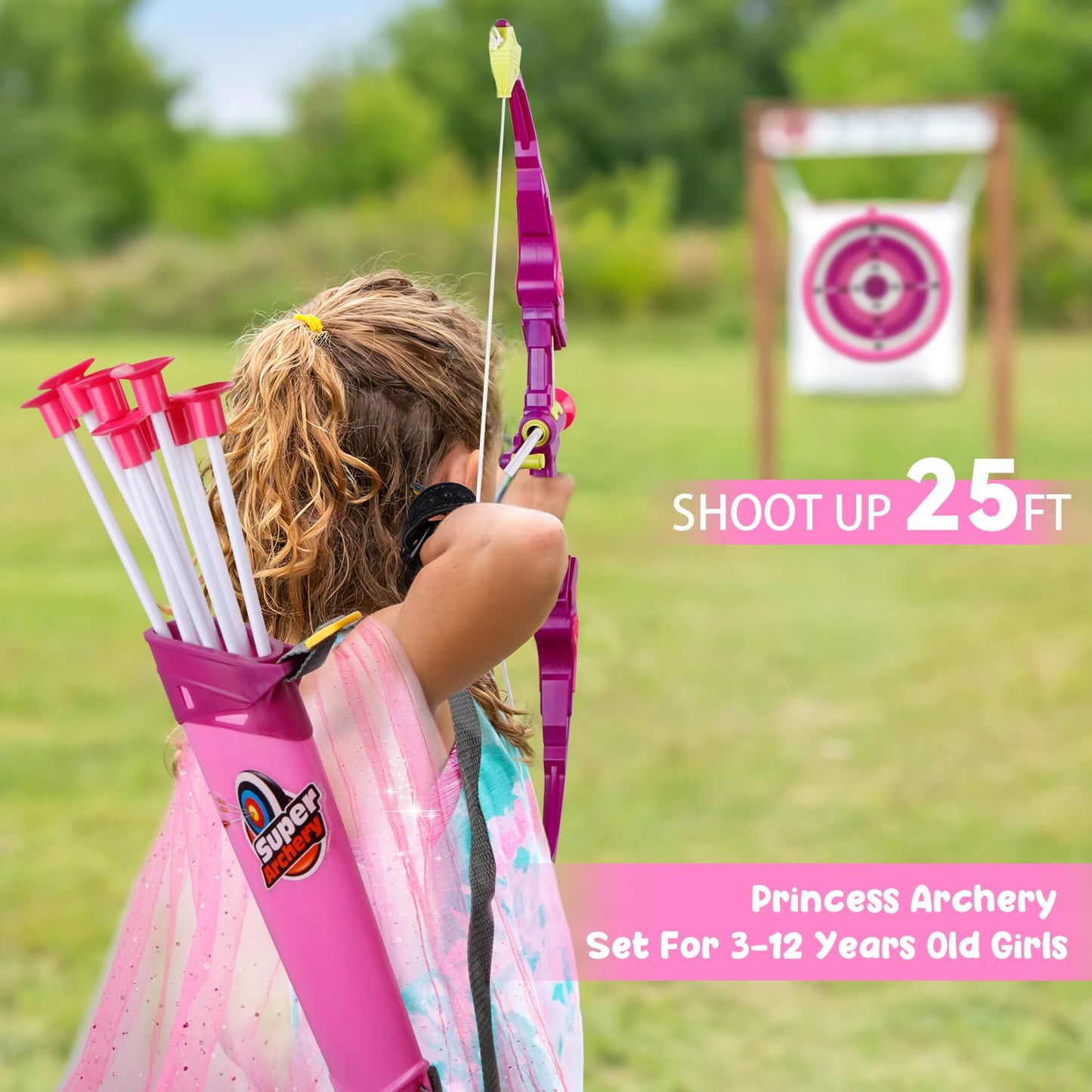 Bow and Arrow for Kids, LED Light Up Archery Set with Princess Cape and Crown, 10 Suction Cup Arrows, Target & Quivers, Outdoor Toy for Girls Aged 3-8, Birthday Gifts Toys for 4 5 6 7 8 Year Old