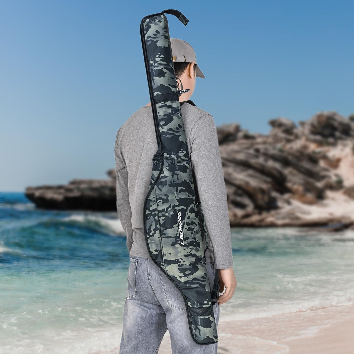 LEOFISHING Portable Folding Fishing Pole Bag 3.94ft/4.59ft/5.25ft Fishing Rod and Reel Protective Case Fishing Tackle Storage Bags Carry Organizer Outdoor for Fishing 3 Size (Small(120cm/3.94ft))