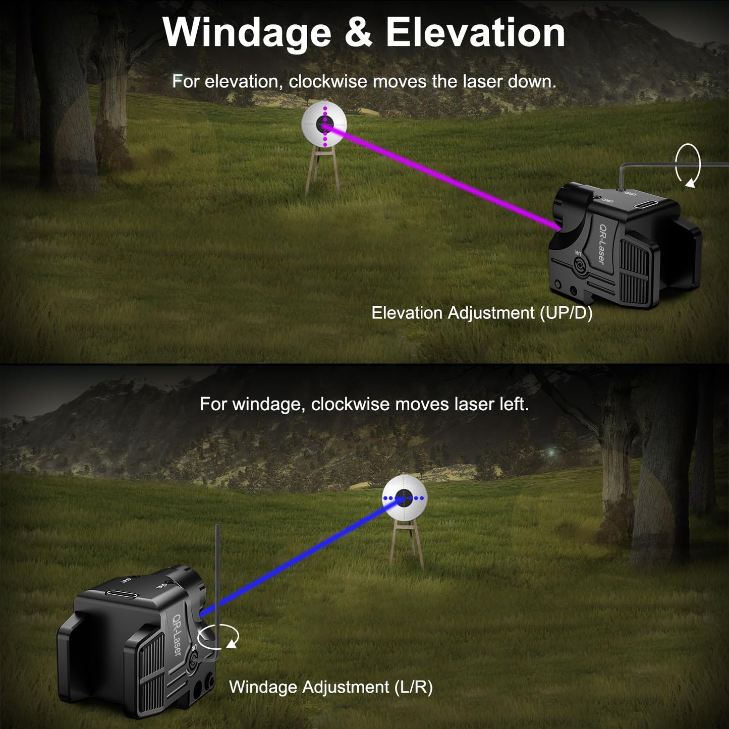3 in 1 Purple Blue Laser Light Combo, 800 Lumens Tactical Flashlight Laser Sight, Built-in USB Rechargeable Battery, Adjustable Compact Tactical LED Light Laser Beams for Handguns with a Rail