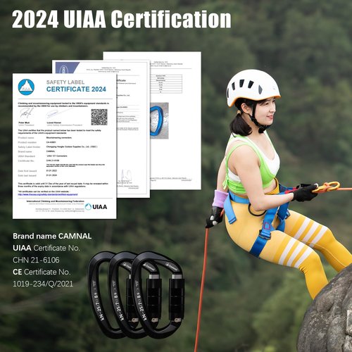 CAMNAL Heavy Duty Carabiner UIAA Certified Locking Carabiner 25KN (About 5620 lbs) Auto Locking Carabiner D Shape Carabiner Clip for Rock Climbing, Mountaineer, Aerial Work