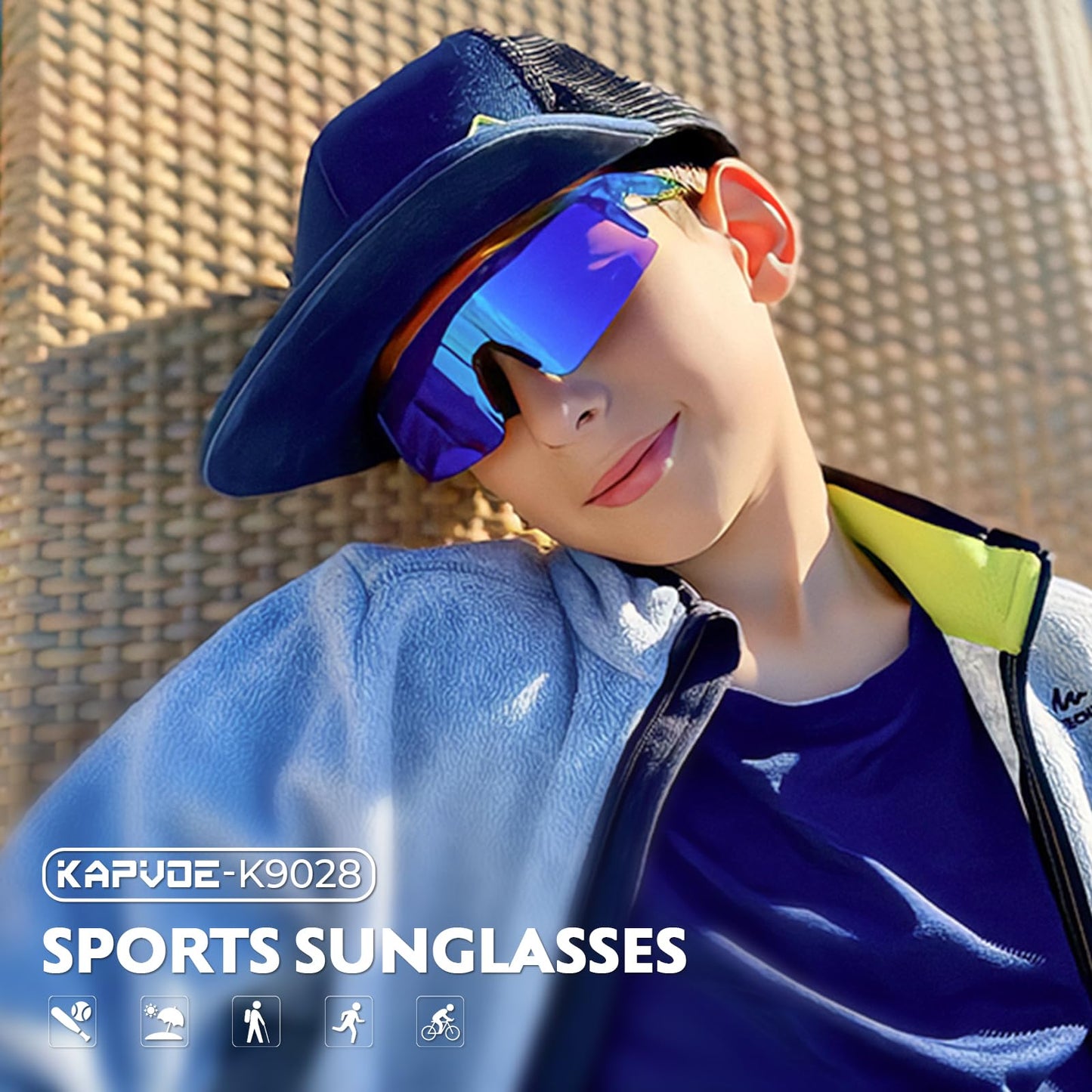 KAPVOE Youth Baseball Glasses Polarized Sports Sunglasses for Boys Girls 6-14 Years Old Softball Running Soccer UV400 Protection TR90 Frames