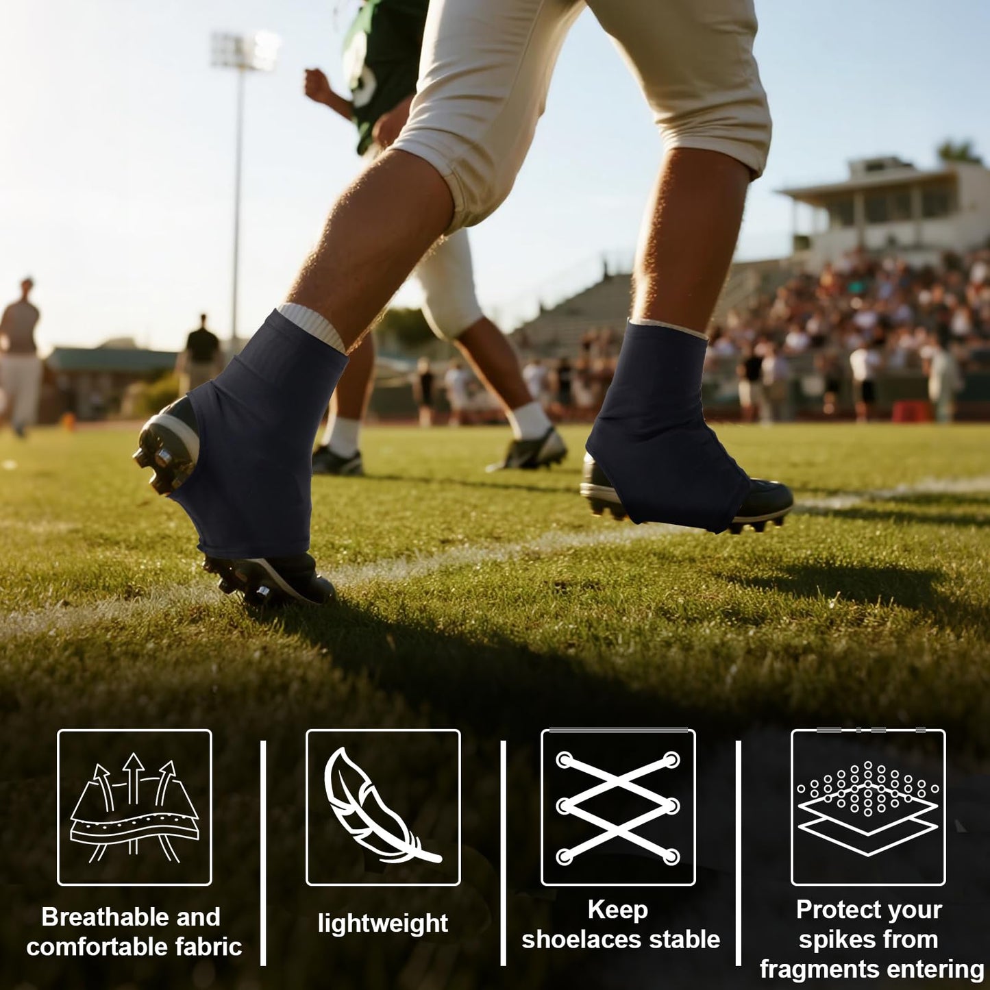 SEX POINT Spats Football Cleat Covers, Cleat Covers Football, Football Cleat Covers Youth for Soccer Baseball Kids Teenagers Adults, Cleat Spats Keeps Cleats Tied Turf Pellets Out (Black, Small)