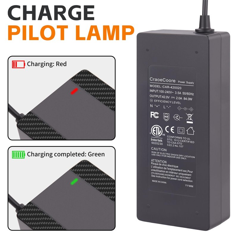 CraogeCoore 42V 2A Electric Scooter Charger for 36V Lithium Battery, 5-in-1 Plug Ebike Charger for Gotrax, Jetson, Razor, Swagtron, Bird, Segway,UL Certified