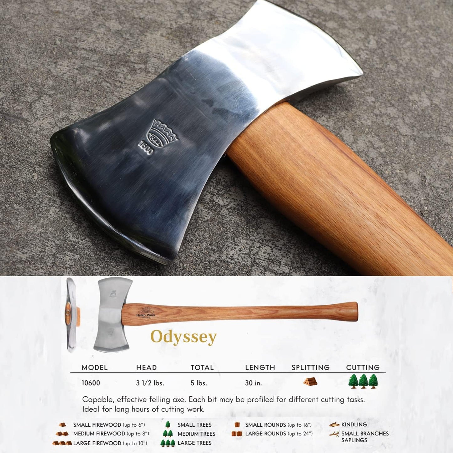 1844 Helko Werk Germany Classic Journeyman Pack Axe - Made in Germany Lightweight and Compact Backpacking Axe and Bushcraft Axe for Camping - Head 1.5 lbs, Handle 20 in. (Journeyman) #11441